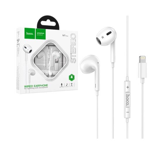 Hoco Earphones M1 Max Crystal for Lightning Cable with Mic 1.2m White